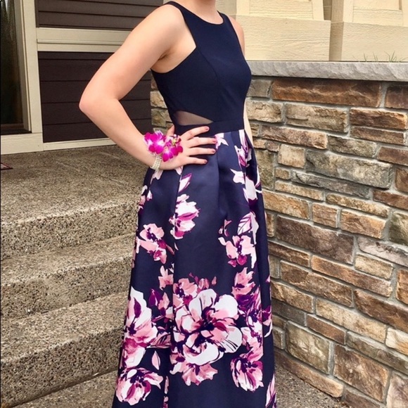 Xscape Floral Jewel Neck Fit and Flare Gown - Picture 1 of 8